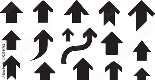 Black arrows pointing upwards on a white background direction