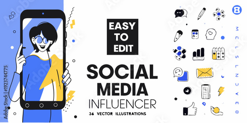 Illustration promoting social media influencer kits with a phone graphic