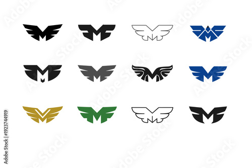 Symmetrical design. Icon set. Set Logo of Symmetrical design: mirrored abstract symbol. harmonious logo variations of the same emblematic concept, each with