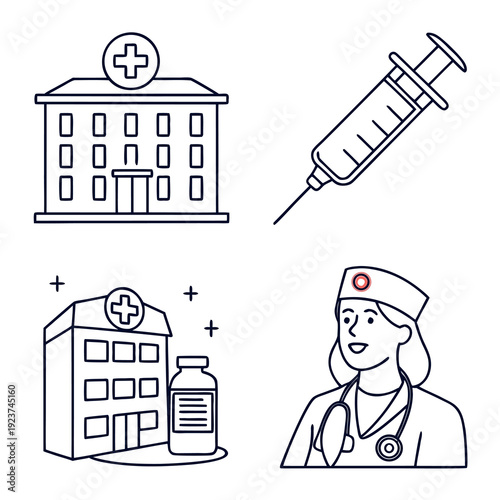 A stark white background dominates the composition punctuated by a single dark navy blue rectangular block in the upper right