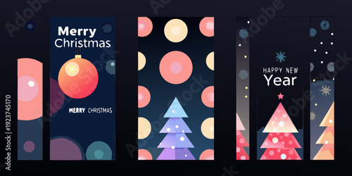Festive christmas and new year story templates with abstract shapes