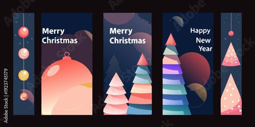 Festive christmas and new year vertical banner set illustration