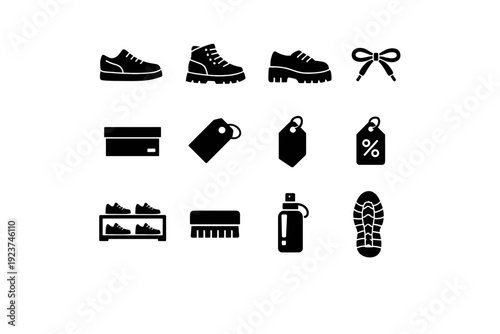 Streetwear fashion and urban style. Solid icon set of Streetwear fashion and urban style: street footwear, high-top sneakers, chunky sole