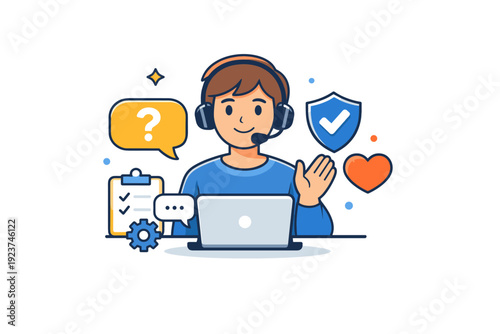 Friendly Customer Support. Customer support service a friendly support agent wearing a headset in a calm digital workspace, expressing helpfulness, trust, and