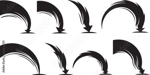 Black Arrows Pointing Downward in Various Curved Shapes