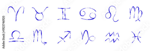 Zodiac signs icons brush paint hand drawn. Vector artistic sketch astrological icons set for horoscope forecast
