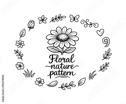 Floral nature pattern. Hand-drawn doodle illustration of Floral nature pattern. In the