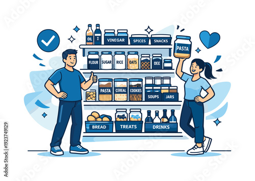 Organized Pantry Perfection. Perfectly organized pantry. Finished shelves with aligned containers, labels, and