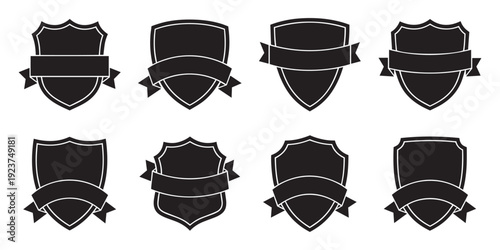 Professional black shield badge logo templates with ribbon banner