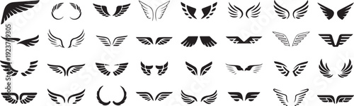 wing icon set black vector symbols for logo and emblem use