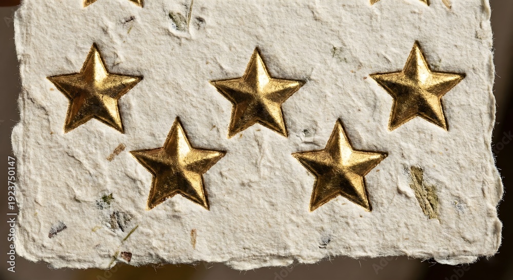 Obraz premium Five Gold Star Icons Printed on Handmade Rough Textured Organic Paper