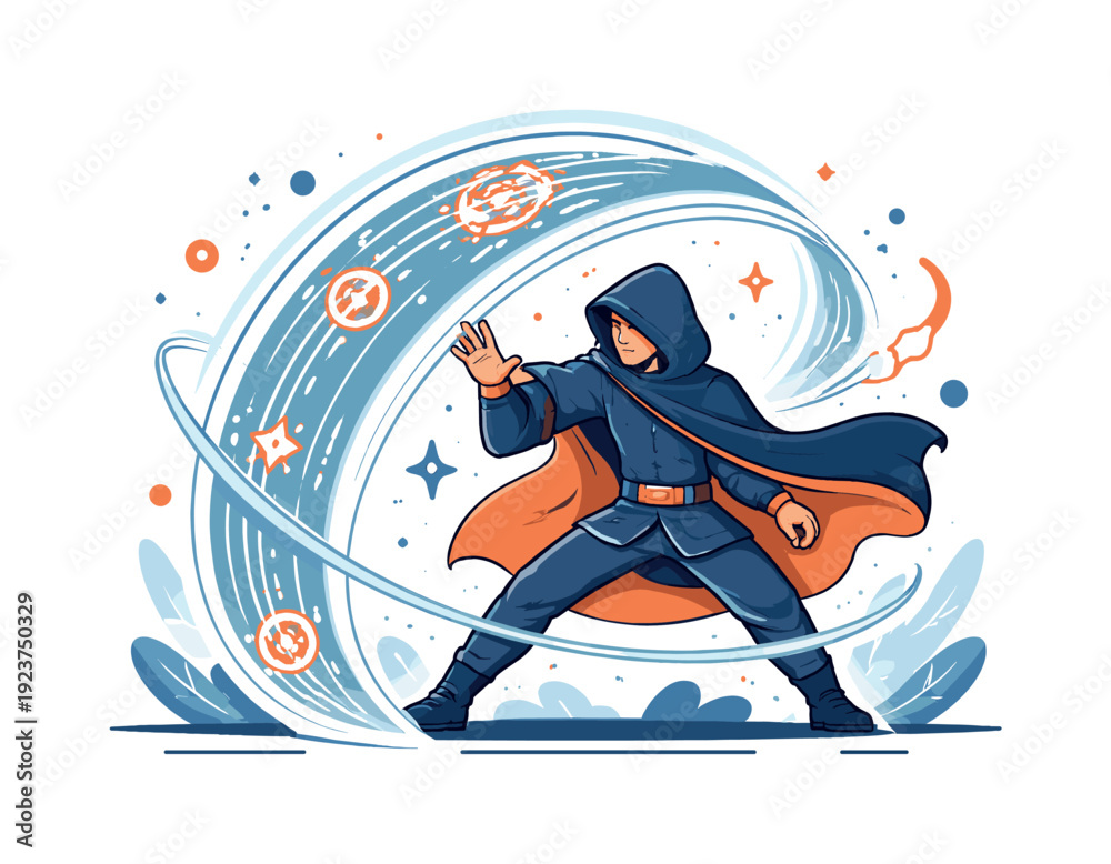 Fototapeta premium Protective enchantment. Magical shield forming around a figure, curved light waves and