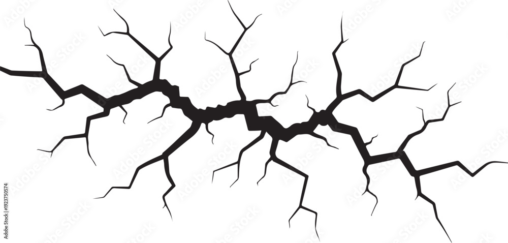 Obraz premium Cracked and broken black lines on white background illustration