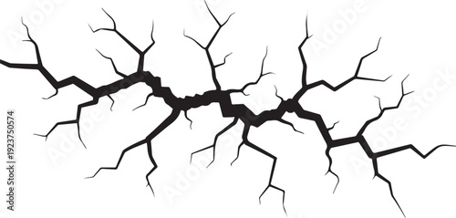 Cracked and broken black lines on white background illustration