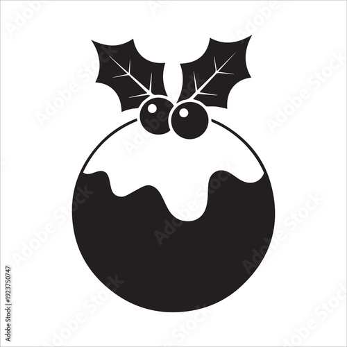 Traditional Christmas Pudding with Holly Berries and Icing