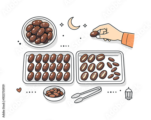 Hand preparing dates for Ramadan, a time for fasting and feasting