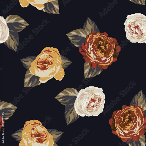 Dark academia floral background for fabric design. Natural abstract art. Pattern, print template. Vector fabric seamless pattern. Modern vector wallpaper. Trendy seamless vector floral pattern.