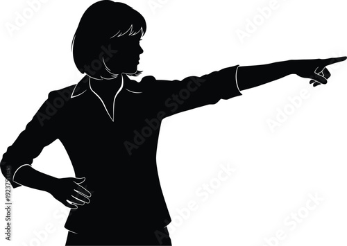 Businesswoman silhouette points decisively toward a future direction.