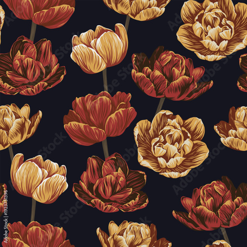 Dark academia floral background for fabric design. Natural abstract art. Pattern, print template. Vector fabric seamless pattern. Modern vector wallpaper. Trendy seamless vector floral pattern.