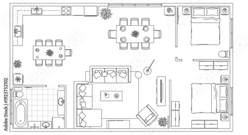 Detailed architectural floor plan showcasing interior design and room layouts for a residence.