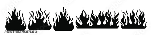 burning fire flame silhouettes set isolated flat
