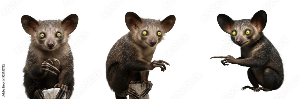 Fototapeta premium Set Aye-Aye Isolated Madagascar Lemur Collection on White Background Oil Paint Style