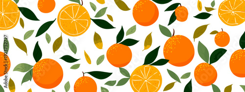 seamless floral pattern with orange tangerine flat style vector illustration isolated on white background