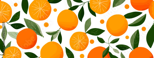seamless floral pattern with orange tangerine flat style vector illustration isolated on white background