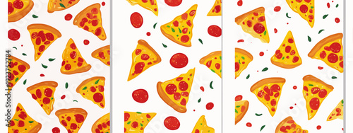 abstract seamless pattern with pizza slices flat style vector illustration isolated on white background