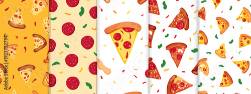 abstract seamless pattern with pizza slices flat style vector illustration isolated on white background