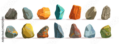 set of colorful stones flat style vector illustration isolated on white background