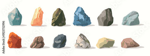 set of colorful stones flat style vector illustration isolated on white background