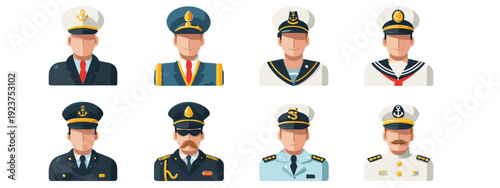 set of sailors business men flat style vector illustration isolated on white background