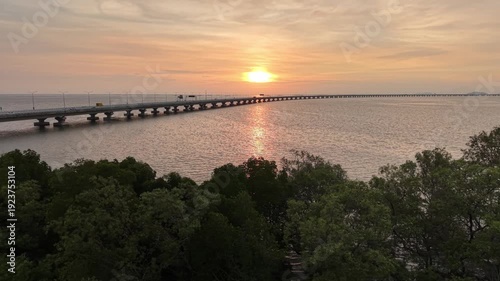 Wallpaper Mural Aerial drone view of Penang Second Bridge at blue hour Torontodigital.ca