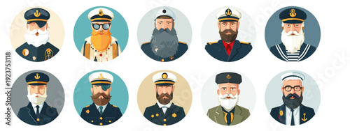 set of sailors business men flat style vector illustration isolated on white background