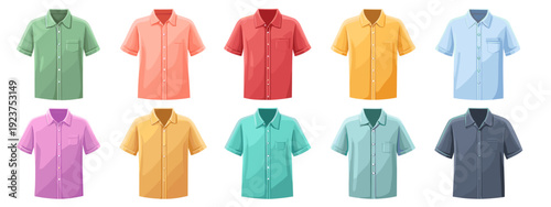 set of colorful casual shirts  clothes flat style vector illustration isolated on white background