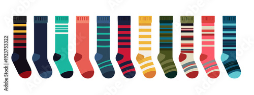 set of colorful striped socks flat style vector illustration isolated on white background