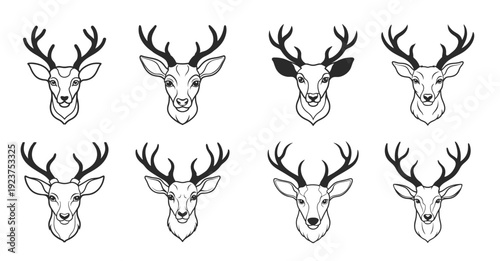 deer head icon set illustration