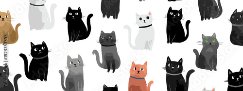 set of seamless cats flat style vector illustration isolated on white background