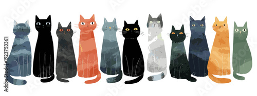 set of seamless cats flat style vector illustration isolated on white background
