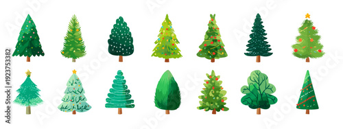 set of christmas trees flat style vector illustration isolated on white background