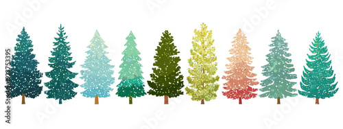 set of christmas trees flat style vector illustration isolated on white background