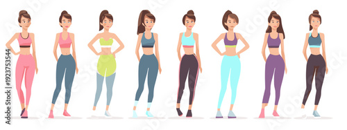 set of illustration of a sports woman fitness group of girls 