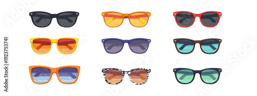 set of icons colorful summer glasses flat style vector illustration isolated on white background