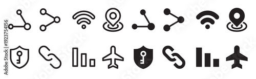 network and connectivity line and solid icon set for ui