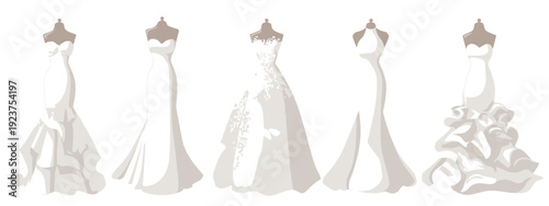 set of wedding's dresses isolated on white