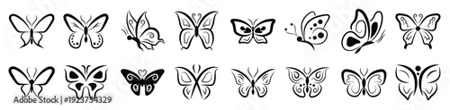  pack of butterflies types glyph icons