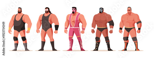 set of wrestling mans body anatomy flat style vector illustration isolated on white background
