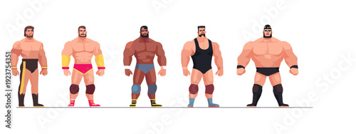 set of wrestling mans body anatomy flat style vector illustration isolated on white background