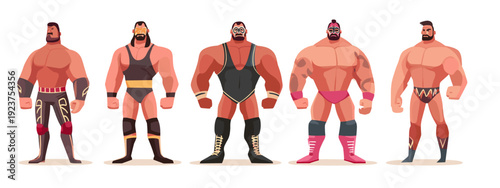 set of wrestling mans body anatomy flat style vector illustration isolated on white background